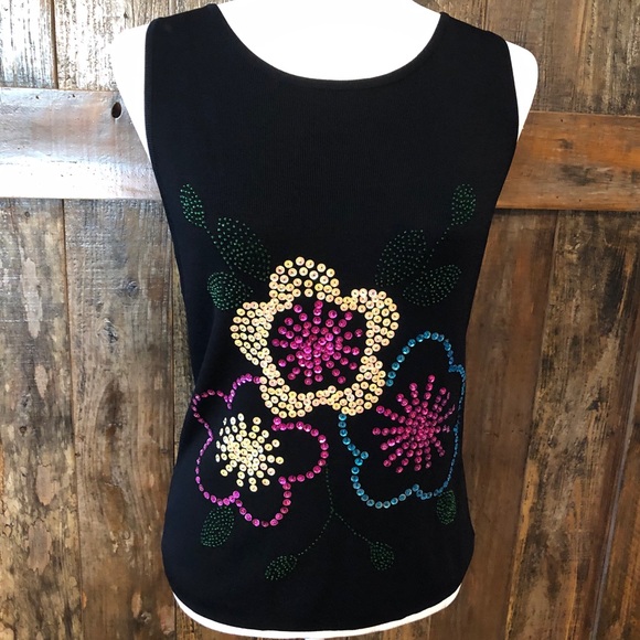 Carducci Tops - Carducci, L, Black, Floral, Sequin, Sleeveless,Top